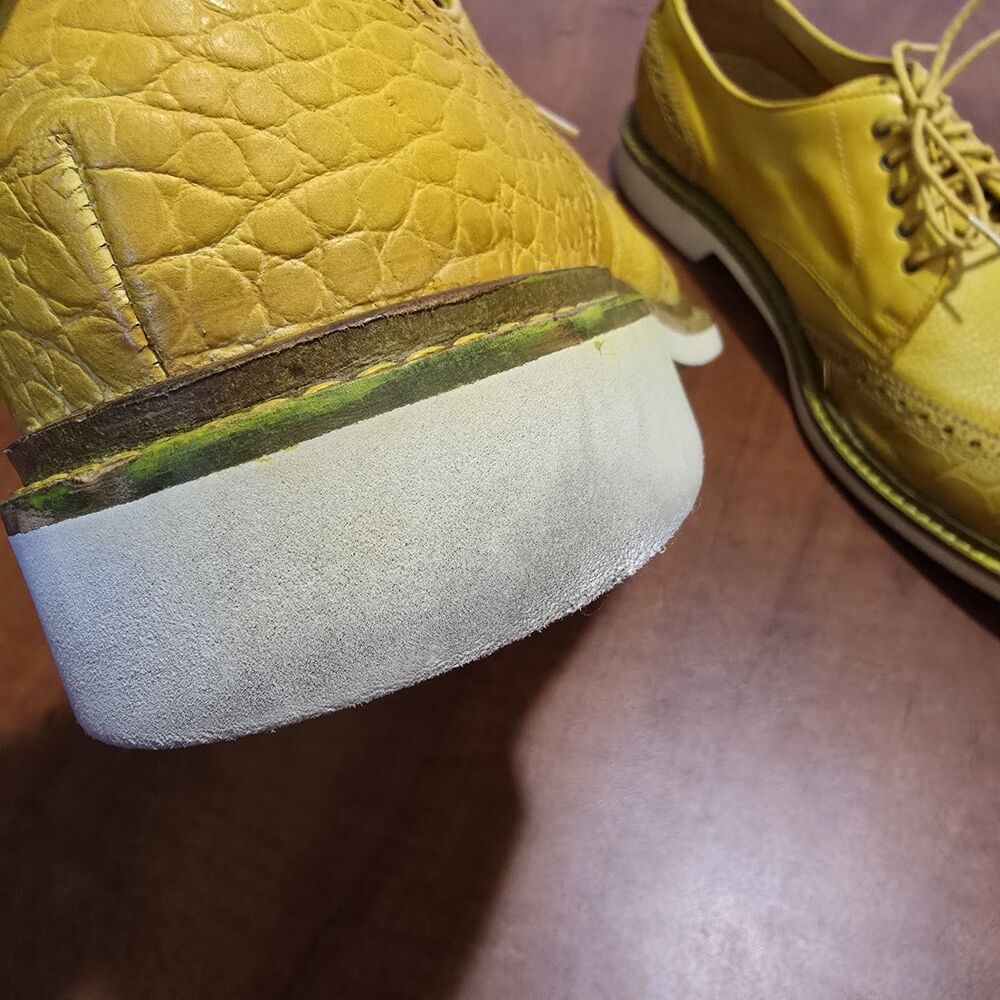 Cole Haan Yellow Wingtip Brogue Crocodile Textured Lace Up Dress Shoes 10.5M - Picture 6 of 9